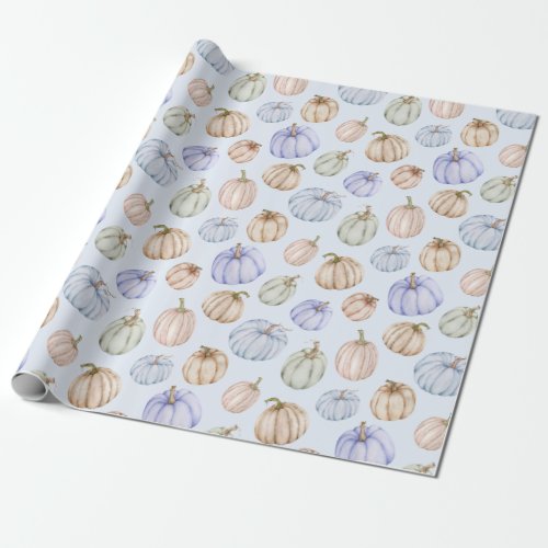 Pastel Pumpkins on Blue Wrapping Paper