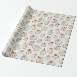 Pastel Pumpkins on Green Wrapping Paper