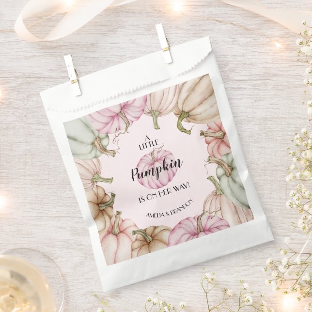 Pastel Pumpkins Pink Girl Baby Shower Favor Bag (Clipped)