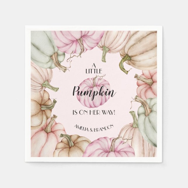 Pastel Pumpkins Pink Girl Baby Shower Napkins (Front)