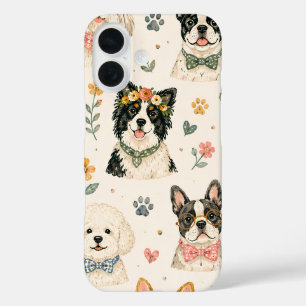 Pastel Puppy Seamless Pattern Hand-Painted Dog F iPhone 16 Case