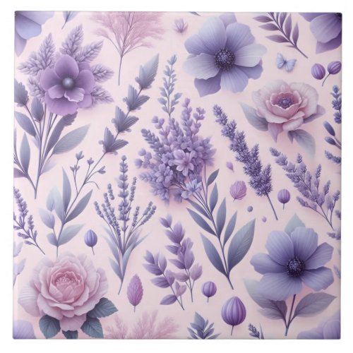 Pastel Purple Aesthetic Lavender Flower Ceramic Tile