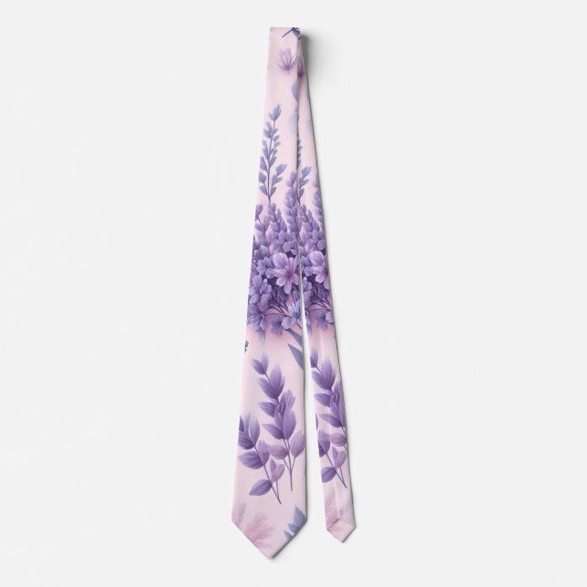 Pastel Purple Aesthetic Lavender Flower Neck Tie (Front)