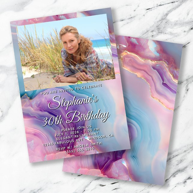 Pastel Purple Agate Photo Border 30th Birthday Invitation (Pastel Purple Agate Photo Border 30th Birthday Invitation)