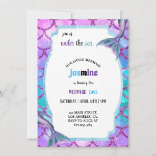 pastel purple and blue mermaid birthday Party Invitation