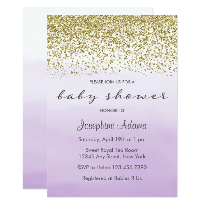 pastel purple and gold baby shower invitation  zazzle