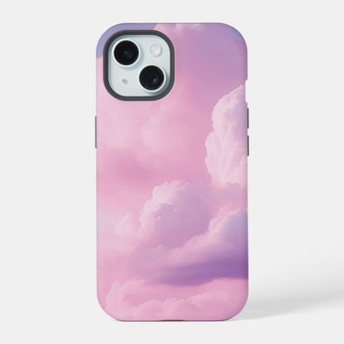 Pastel Purple and Pink Fluffy Clouds Dreamy iPhone 15 Case