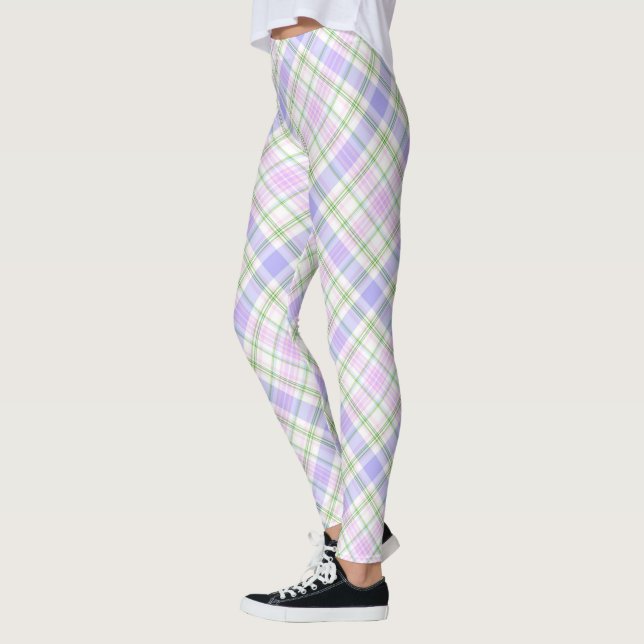 Pastel Purple and Pink Plaid Leggings (Left)