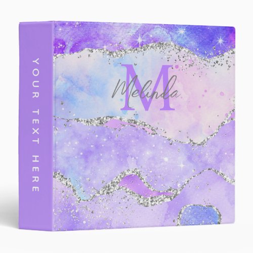 Pastel Purple and Silver Glitter Sequins Agate 3 Ring Binder
