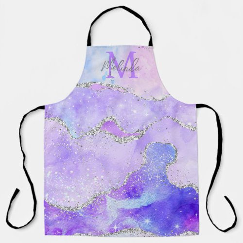 Pastel Purple and Silver Glitter Sequins Agate Apron