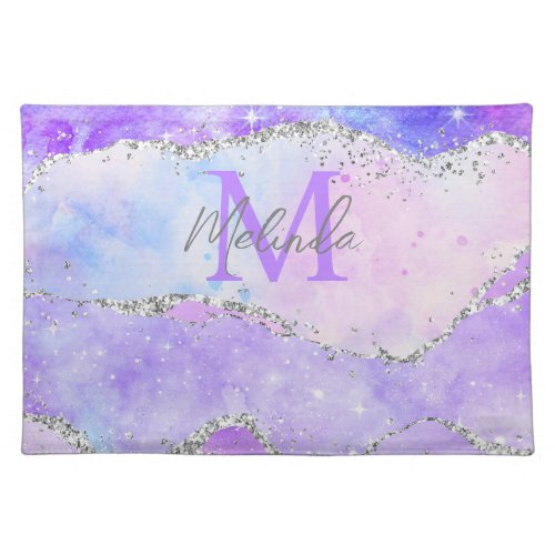 Pastel Purple and Silver Glitter Sequins Agate Cloth Placemat