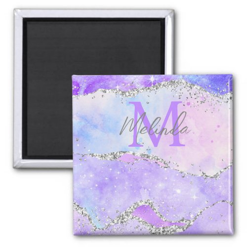 Pastel Purple and Silver Glitter Sequins Agate Magnet