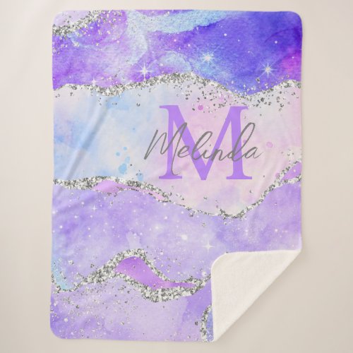 Pastel Purple and Silver Glitter Sequins Agate Sherpa Blanket