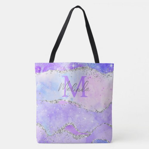 Pastel Purple and Silver Glitter Sequins Agate Tote Bag