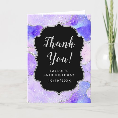 Pastel Purple and Silver Sequins Agate Birthday Thank You Card
