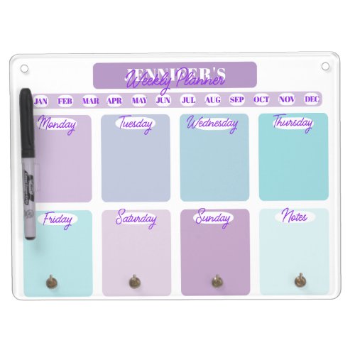 Pastel Purple And Teal Weekly Planner Organizer Dry Erase Board With Keychain Holder