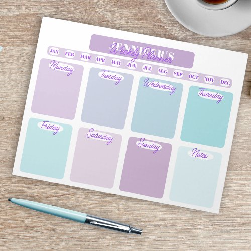 Pastel Purple And Teal Weekly Planner Organizer Notepad