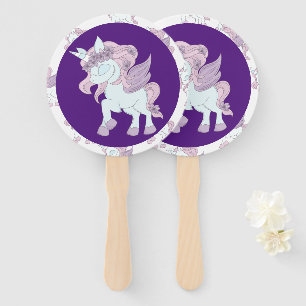 Pastel Purple and White Unicorns Hand Fan