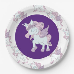 Pastel Purple and White Unicorns Paper Plates