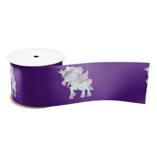 Pastel Purple and White Unicorns Satin Ribbon