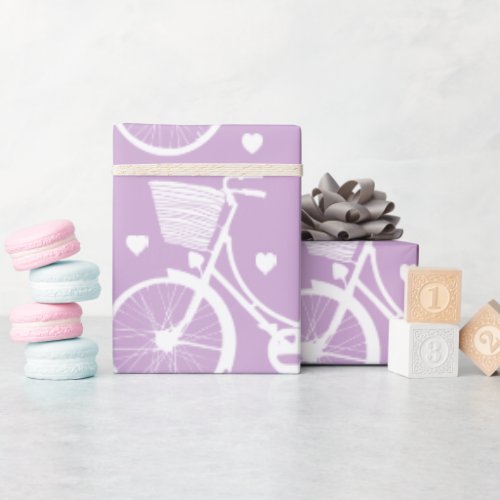 Pastel Purple and White Vintage Retro Bicycle Wrapping Paper