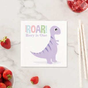Pastel Purple Baby Dinosaurs Roar Birthday Party Napkins