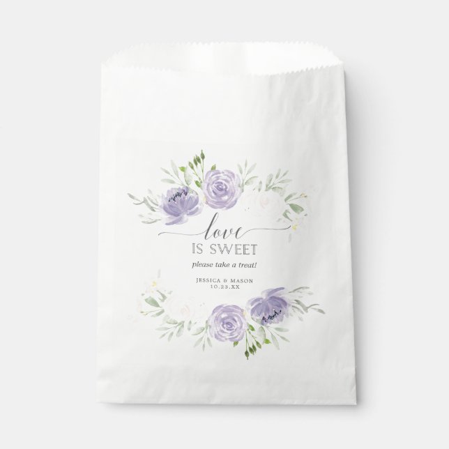 Pastel Purple Baby Shower Favor Bag Love is Sweet (Front)
