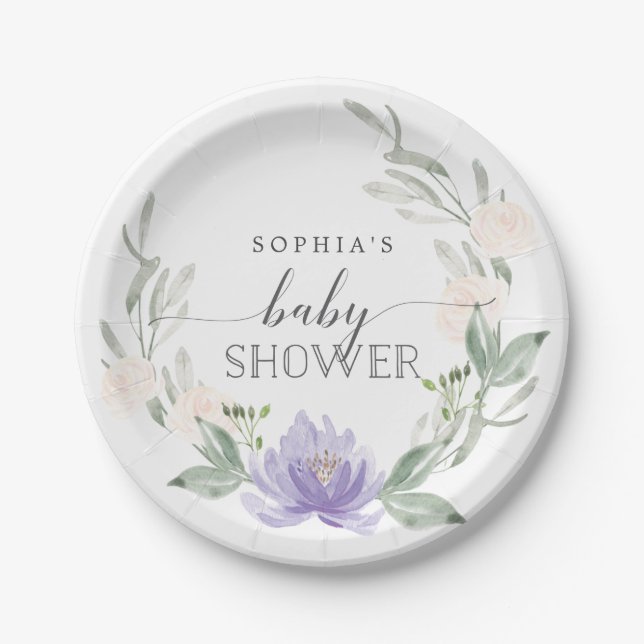 Pastel Purple Baby Shower Paper Plates (Front)