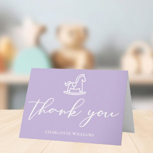 Pastel Purple Baby Shower Rocking Horse Custom Letterpress Thank You Card