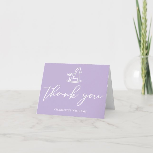 Pastel Purple Baby Shower Rocking Horse Custom Thank You Card (Front)