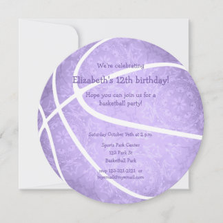 pastel purple basketball birthday sports party announcement