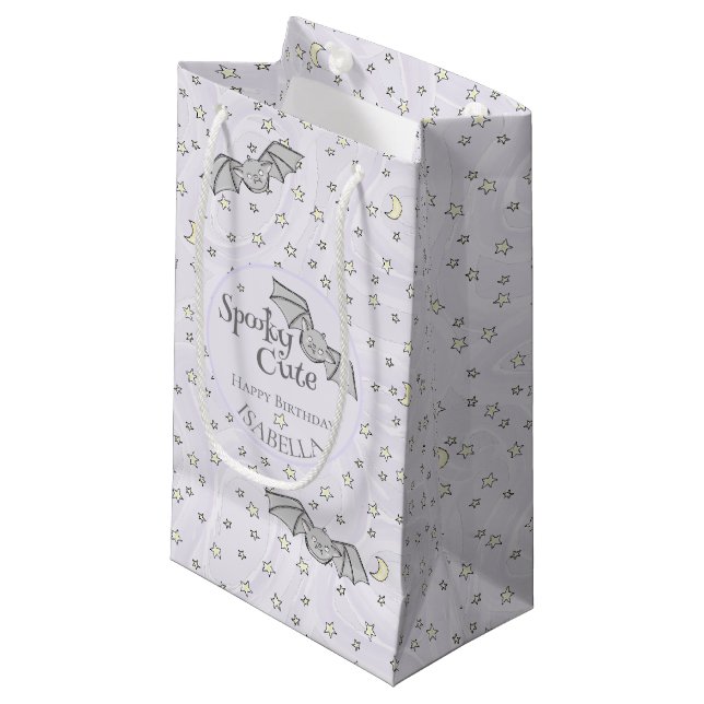 Pastel Purple Bats Spooky Cute Small Gift Bag (Front Angled)