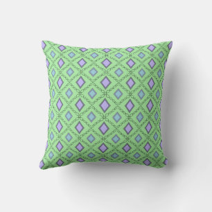 Pastel Purple Blue Green Diamond Pattern  Throw Pillow
