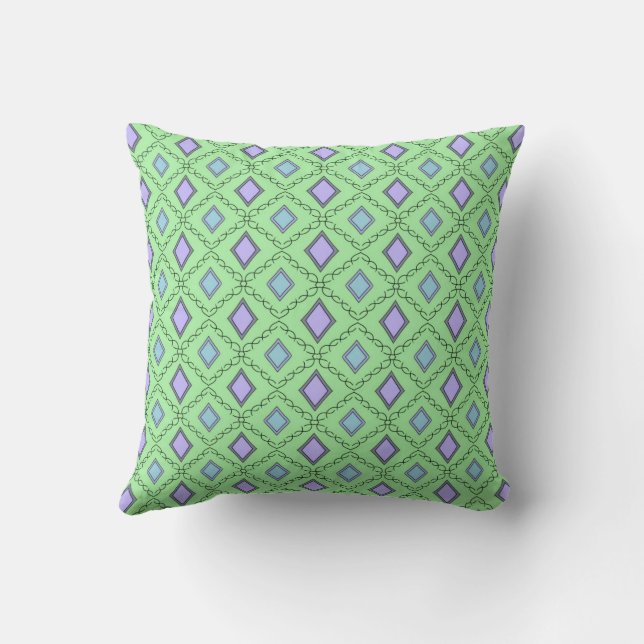 Pastel Purple Blue Green Diamond Pattern  Throw Pillow (Back)
