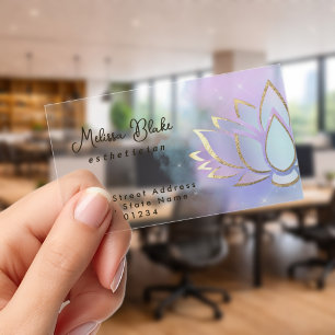 pastel purple blue lotus design clear business cards