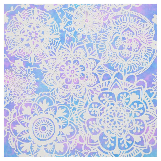 Pastel Purple Blue Mandala Pattern Fabric (Swatch)