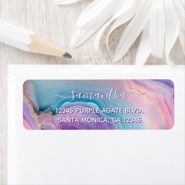 Pastel Purple Blue Pink Agate Elegant Name Label (Insitu)
