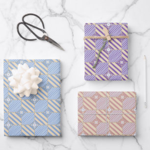 Pastel Purple Blue Pink Geometric Batik Pattern Wrapping Paper Sheets
