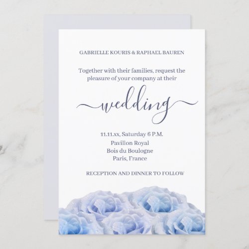 Pastel Purple Blue Roses Elegant Floral Wedding Invitation