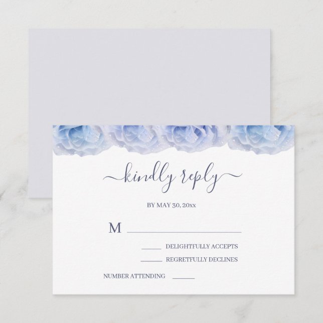 Pastel Purple Blue Roses Elegant Wedding RSVP Invitation (Front/Back)