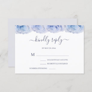 Pastel Purple Blue Roses Elegant Wedding RSVP Invitation