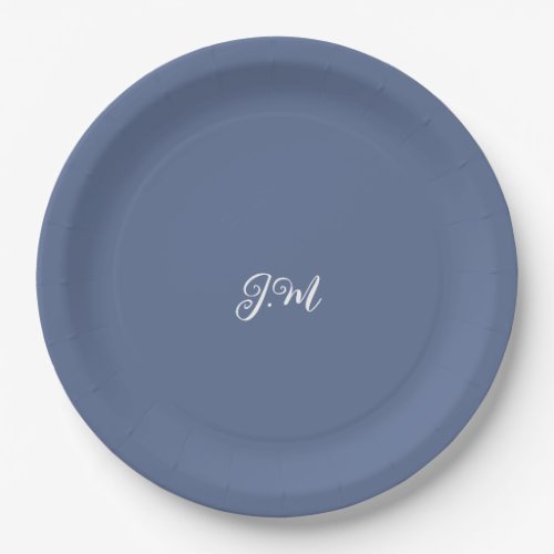 Pastel purple blue solid color trendy initial name paper plates