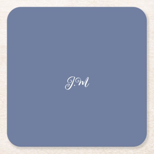Pastel purple blue solid color trendy initial name square paper coaster