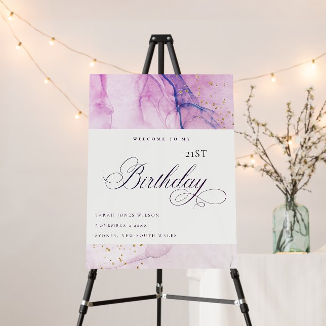 Pastel Purple Blue Teal Any Age Birthday Welcome Foam Board (In Situ (Stand))