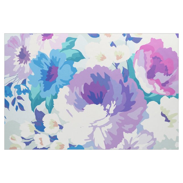 Pastel Purple & Blue Watercolors Flowers Pattern Fabric (Fat Quarter)