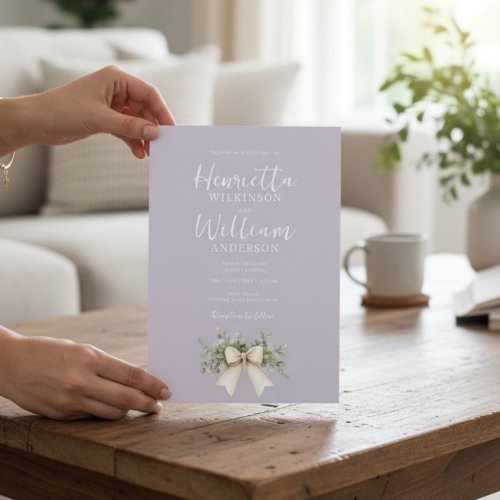 Pastel Purple Botanical Bow Wedding Invitation