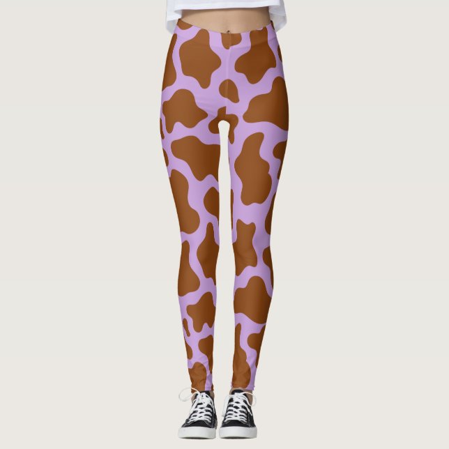pastel purple brown cow print leggings (Front)
