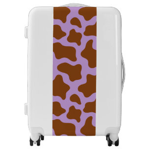 pastel purple brown cow print luggage