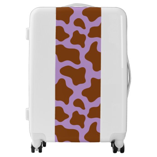 pastel purple brown cow print luggage