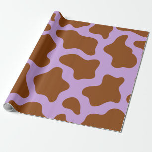pastel purple brown cow print wrapping paper